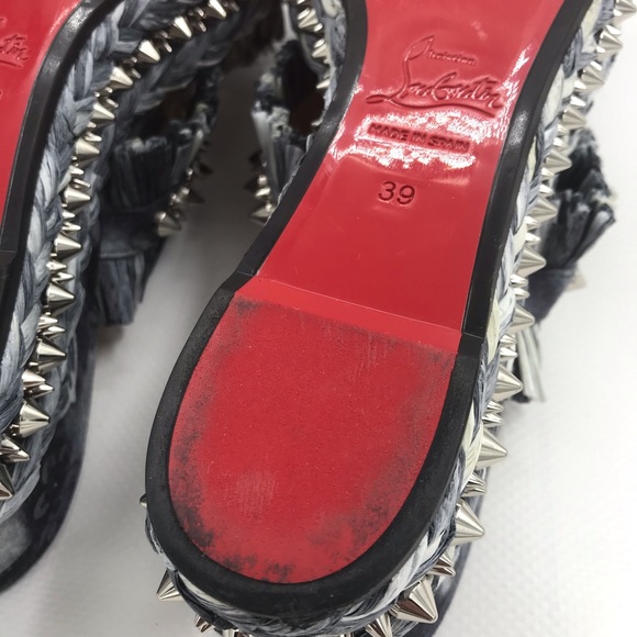 Christian Louboutin Spiked Denim Espadrille Mules - Picture 10 of 16